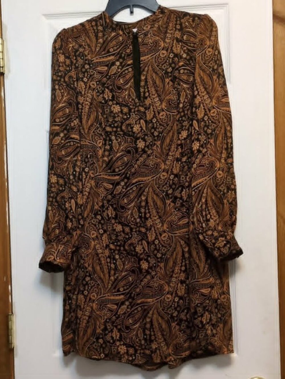 MNG Mango Paisley Dress Sz 6 Long Button Cuffed Sleeves Babydoll 70s Indie Retro